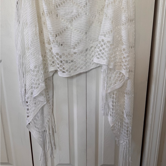 White Fringe Open Knit Lace Shawl Vest No Size See pics for measurements Boho - Picture 7 of 11